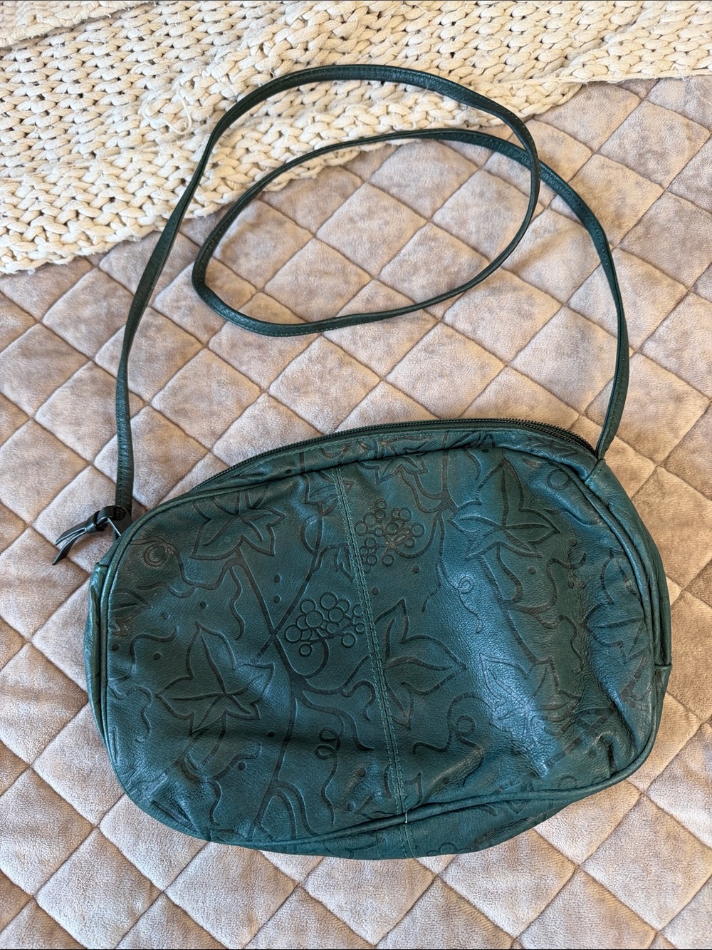 Teal Embossed Leather Crossbody Bag for Women